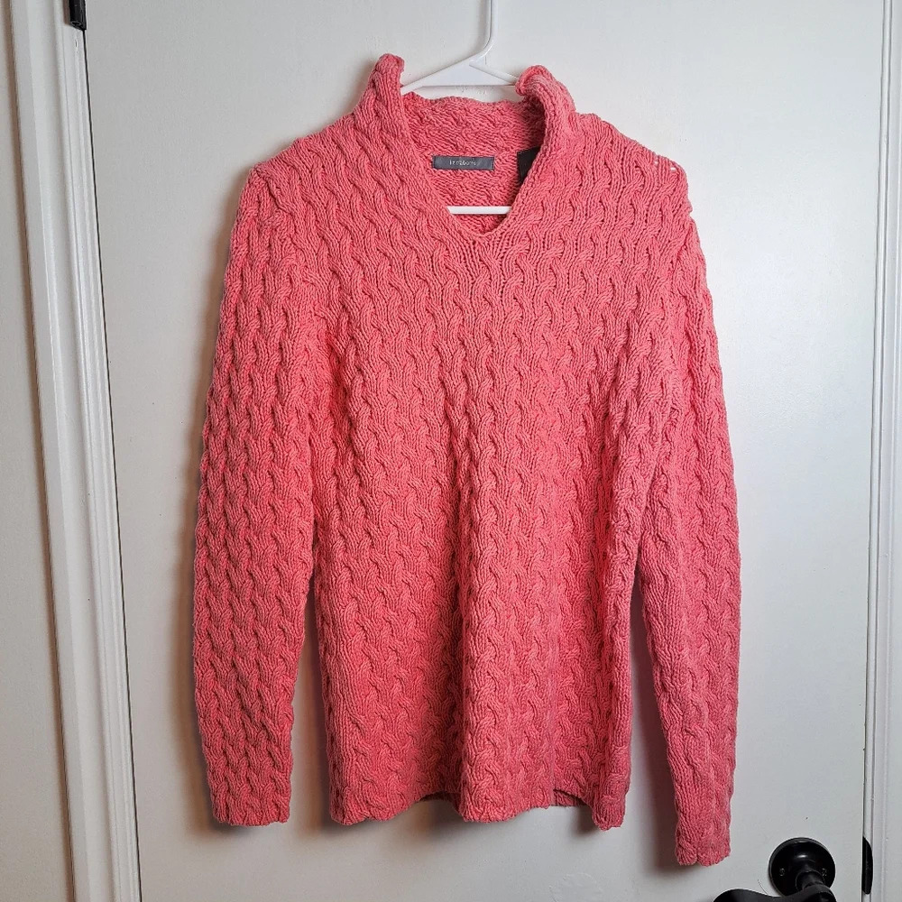 NEW‎ Liz Claiborne Coral Pink Cable Knit Mock Neck Girly Warm Sweater Sz Medium